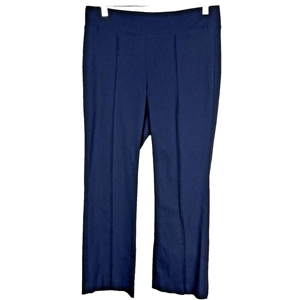 J. McLaughlin Ankle Pants Women's 8 Navy Pull On Flare Leg Stretch Travel Career
